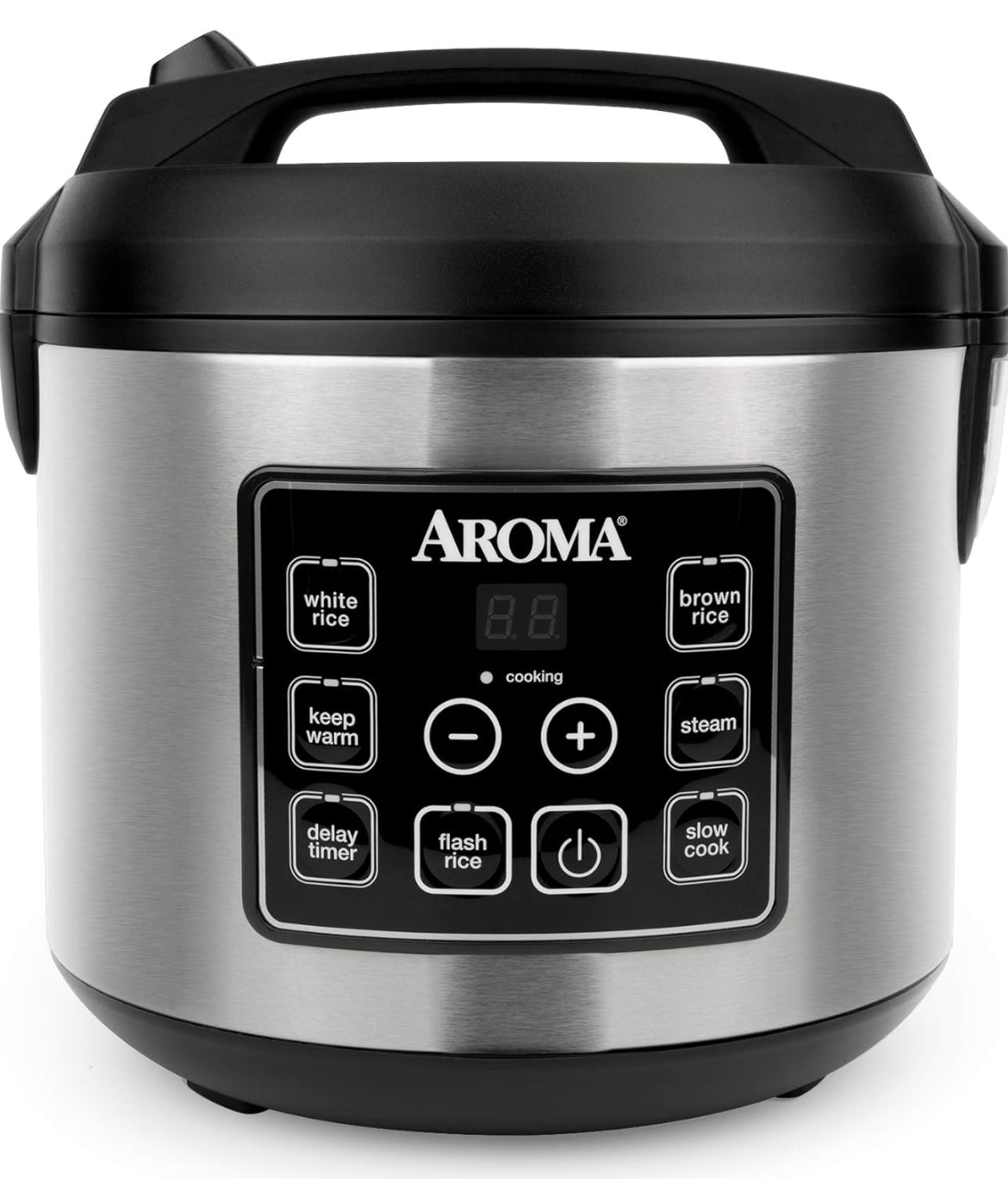 Aroma Housewares Arrocera digital cocida para 20 tazas (10 tazas sin cocinar), olla de cocción lenta, vaporizador de alimentos, exterior SS (ARC-150SB), color negro