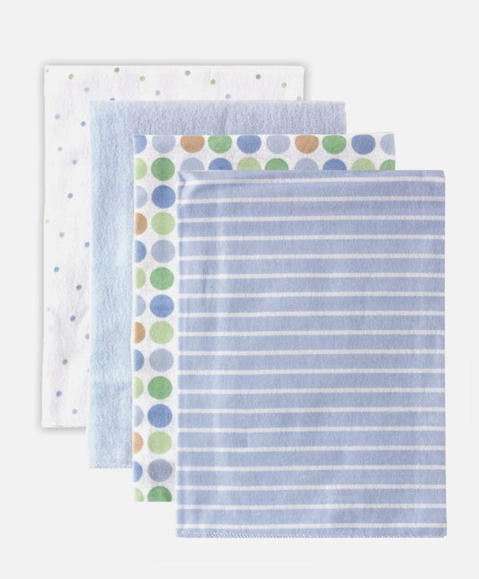 Mantas receptoras de franela de algodón Luvable Friends para bebé niño, lunares azules -set de 4