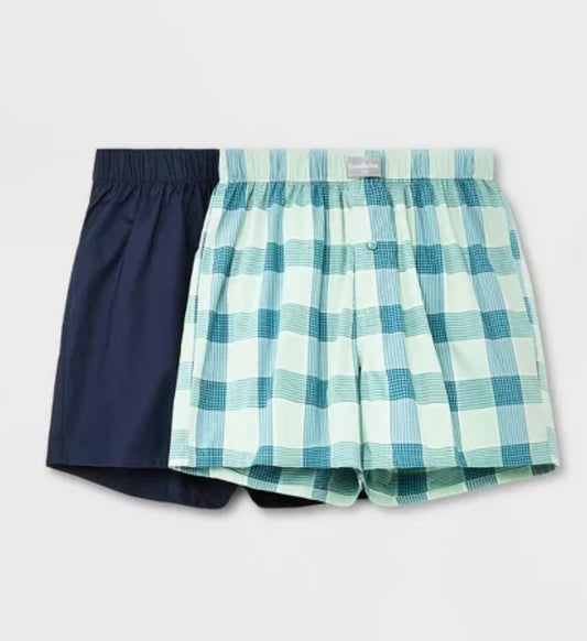 Bóxer  a cuadros para hombre 2pk - Goodfellow & Co™ Verde/Azul -Talla L