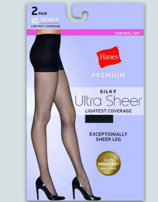 Pantimedias Hanes Premium para mujer de 2 paquetes de cobertura ligera ultra transparente