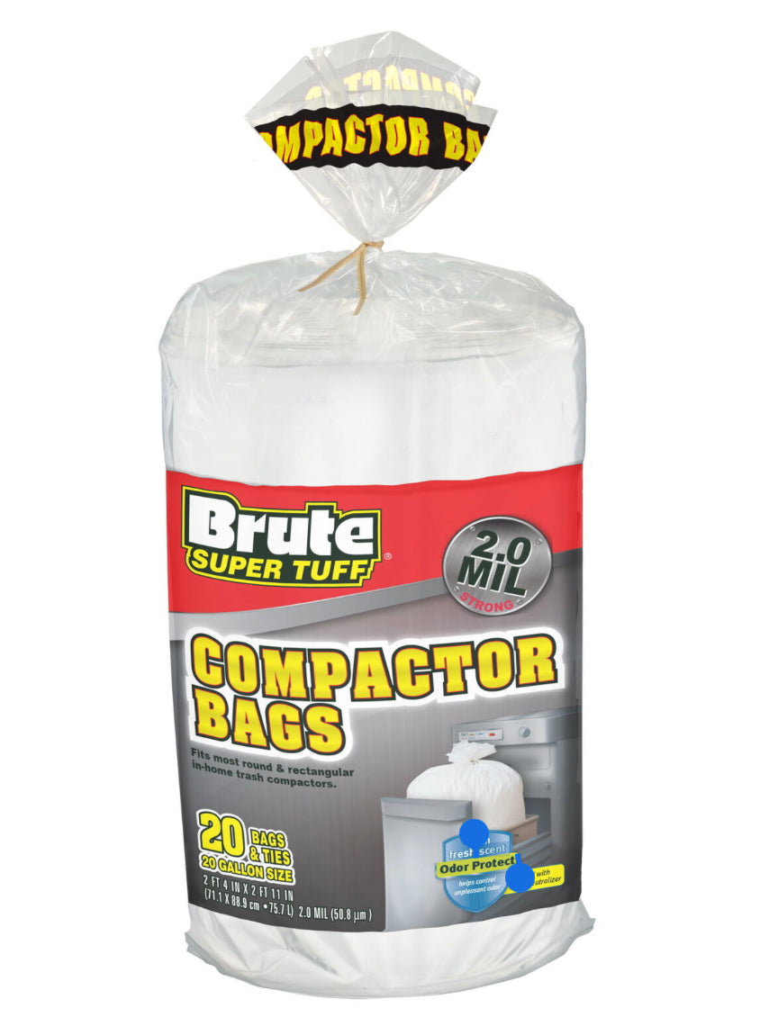 Bolsas de basura compactadoras Brute Super Tuff, 20 galones, 20 unidades