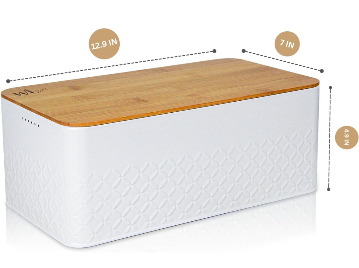 Panera para pan casero con tapa de bambú tabla de cortar, almacenamiento de pan para encimera de cocina, contenedor de pan para cocina de granja, caja de metal, soporte para pan blanco