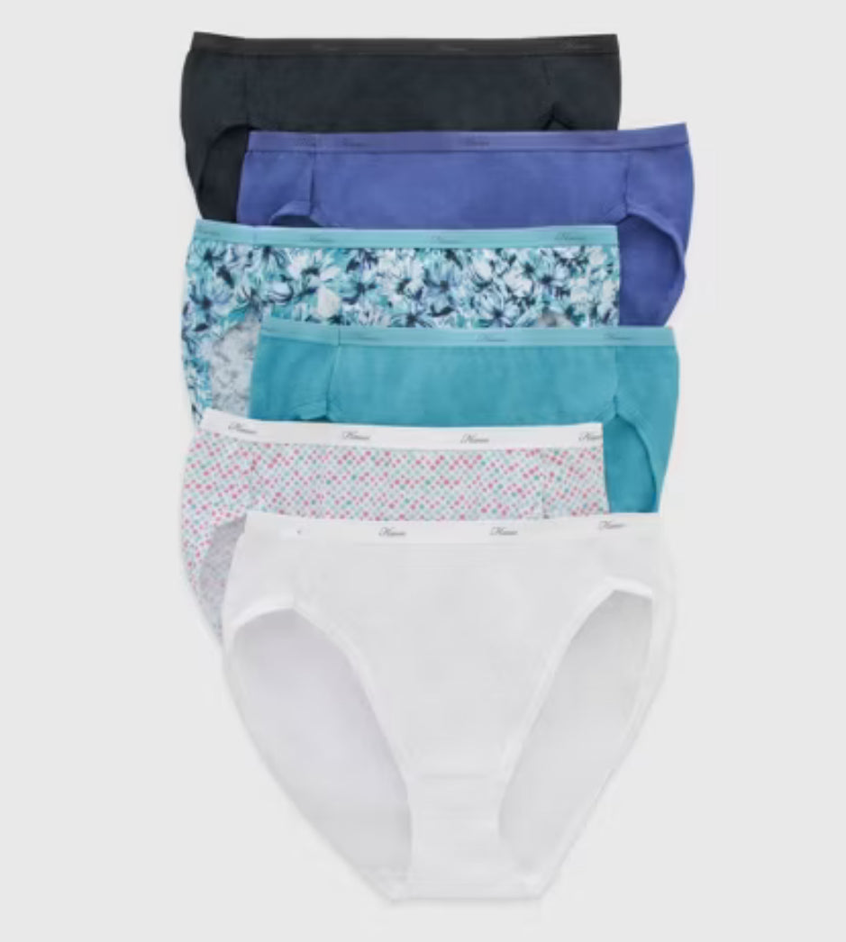 Ropa interior Hanes para mujer 6pk Hi-Cut PP43WB - Azul/Púrpura/Blanco