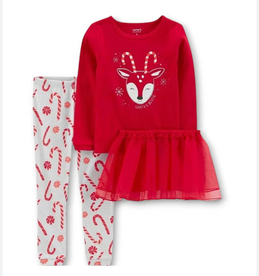 Conjunto de pijama de tutú de reno para niñas pequeñas de Carter's Just One You® - Gris/Rojo 5T