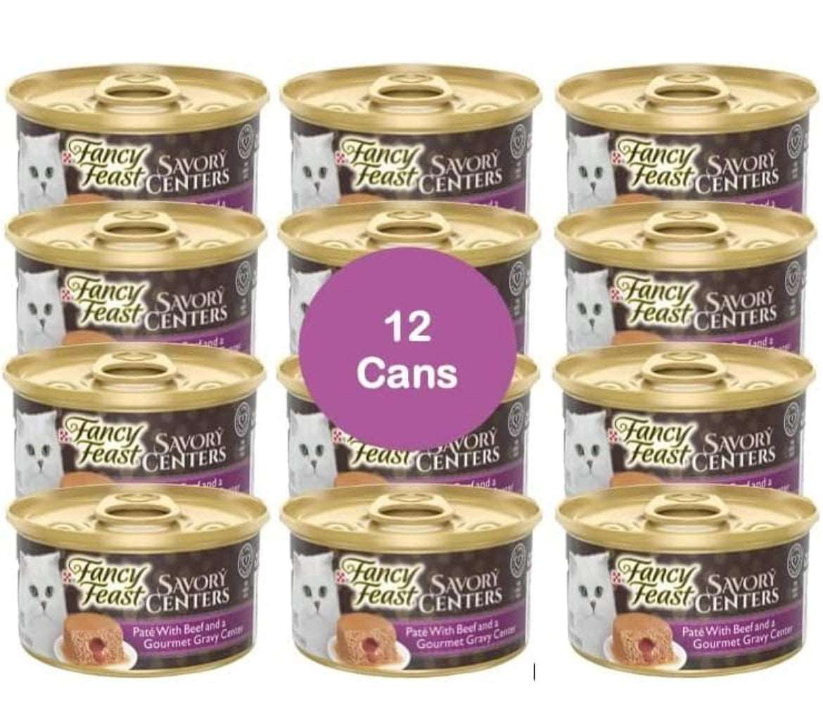 Fancy Feast - Comida húmeda para gatos, paté Savory Centers con carne de res y un centro de salsa gourmet, 3 onzas