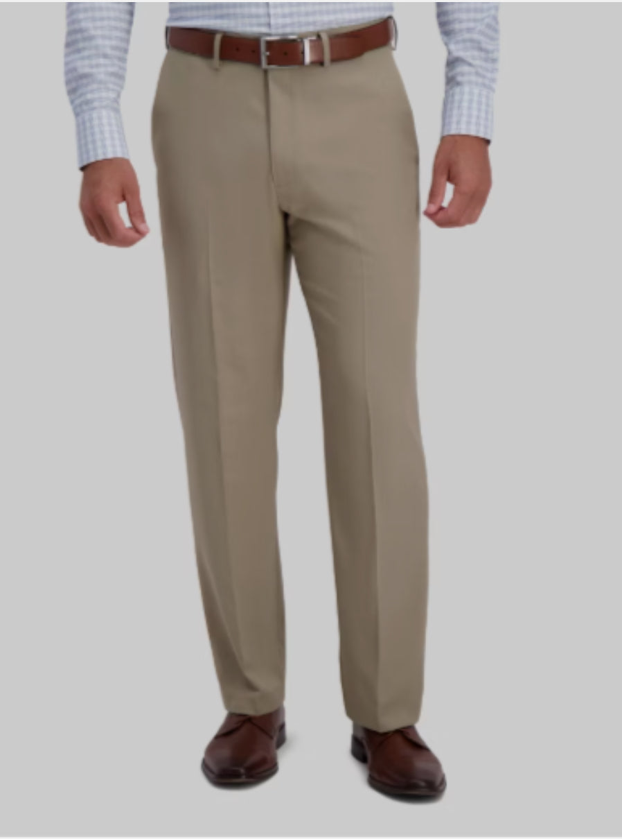 Pantalones de vestir Haggar H26 para hombre premium elásticos calce clásico 34x32 caqui