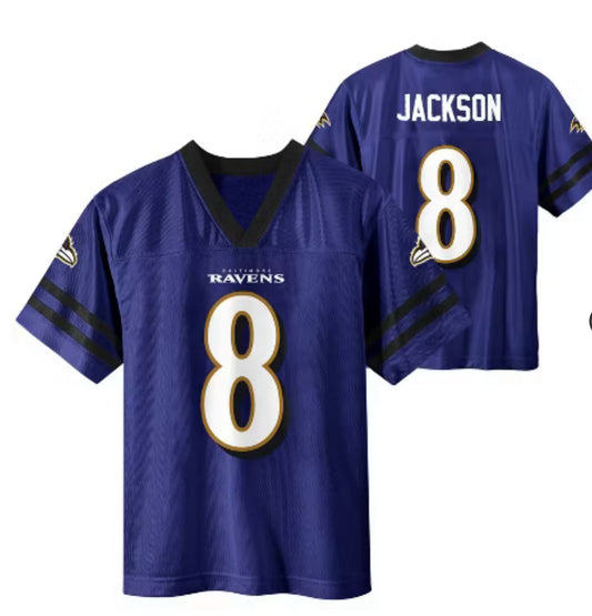 Camiseta de manga corta Lamar Jackson para niños de los NFL Baltimore Ravens- Talla Xl (16/18)
