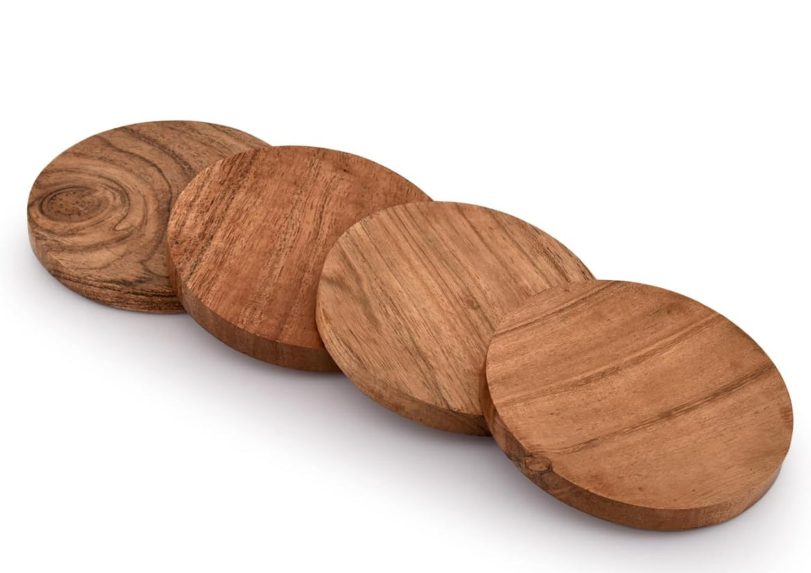 Posavasos redondos de madera de acacia para proteger la mesa, la encimera y las superficies de marcas de agua o daños, decoración para el hogar y la oficina, regalo de inauguración de la casa