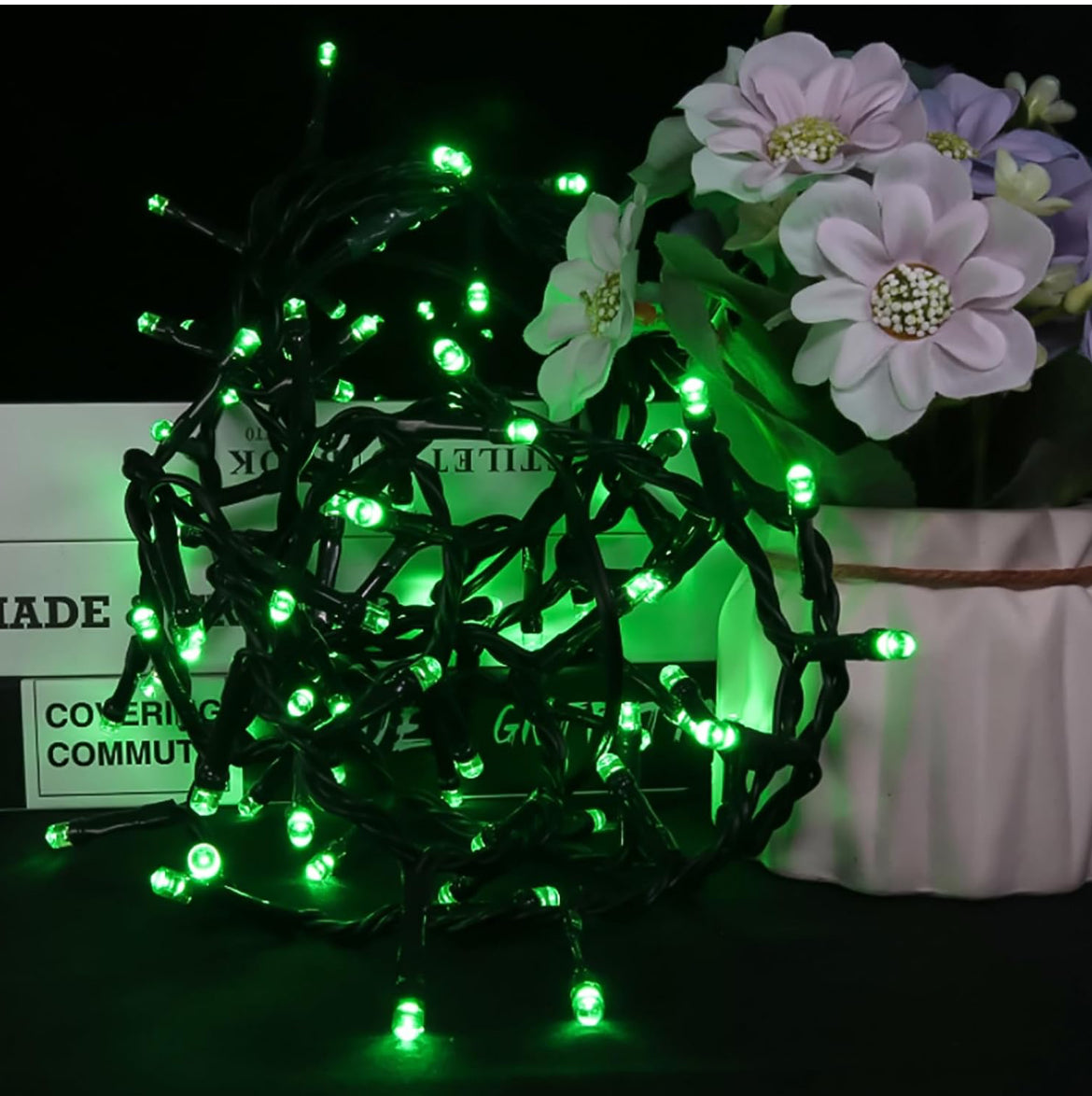 Luces LED verdes de Navidad, mini tira de luces verdes enchufables, 8 modos de luces verdes de Navidad al aire libre para árbol de decoración de fiesta del día de San Patricio, 100 LED de 8 pies