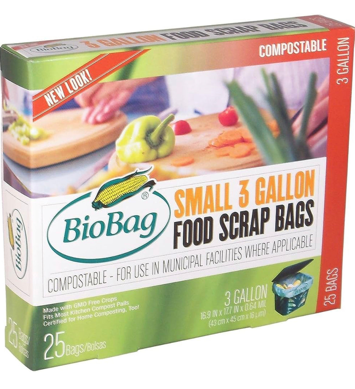 Bolsas de residuos de alimentos compostables BioBag (3 galones), cajas de 25 unidades