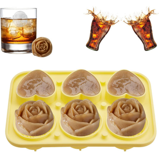 Bandejas de silicona para cubitos de hielo con forma de corazón de rosa, bandeja redonda de silicona de fácil liberación con tapas para cócteles de whisky y hechos en casa, mantiene las bebidas frías (amarillo)