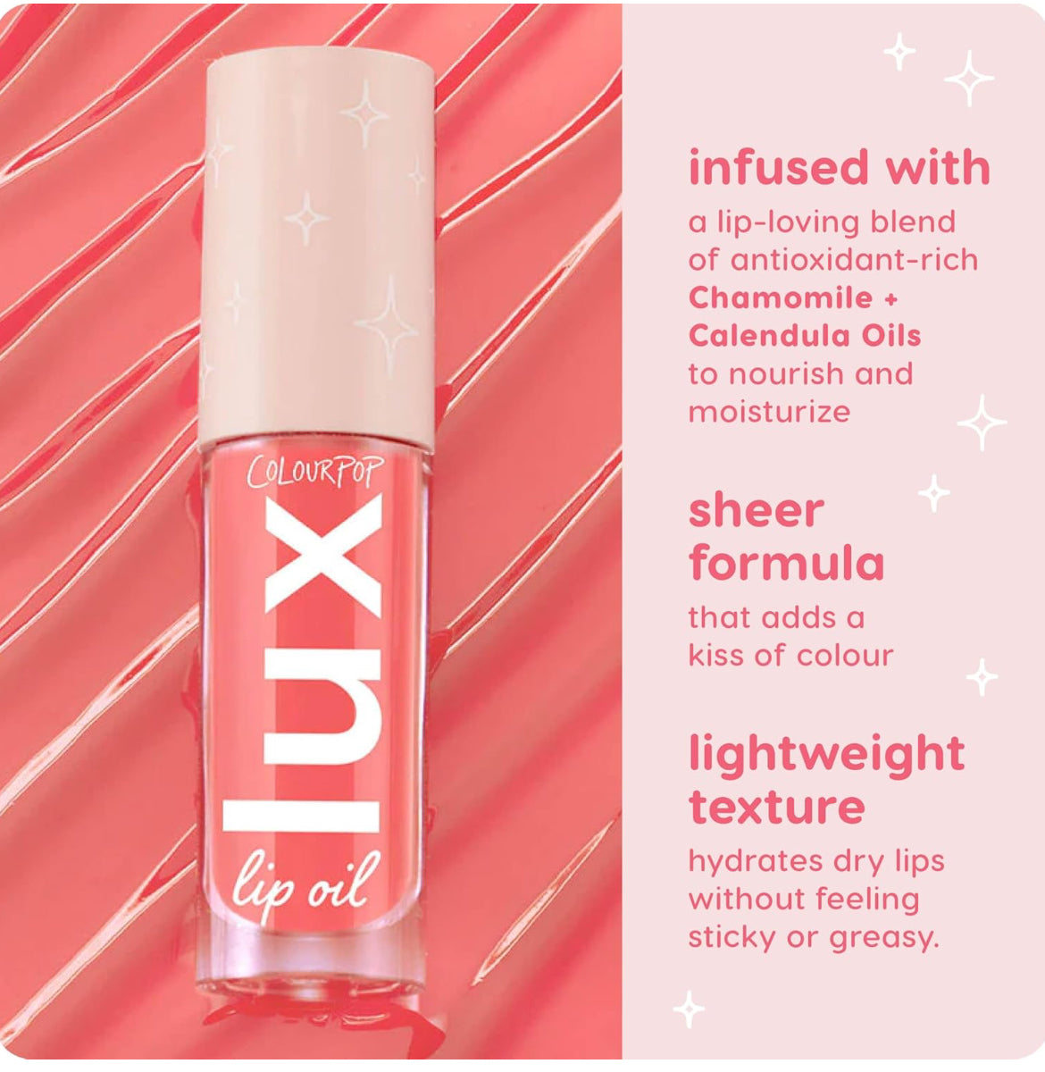 Colourpop Lux Lip Oil - Aceite labial hidratante y transparente formulado con extracto de manzanilla rico en antioxidantes y aceite de caléndula, aceite de labios rosa no graso y nutritivo, Bengala