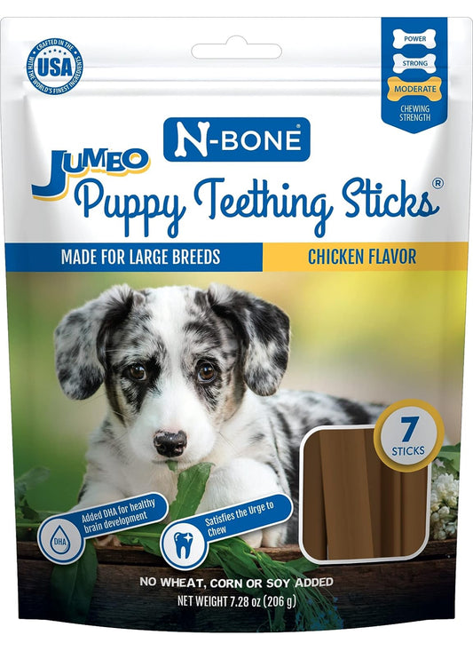 N-Bone Palitos de dentición jumbo para cachorros, golosinas para perros con sabor a pollo, bolsa de 7.28 onzas