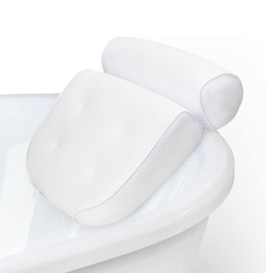 Navaris Almohada de baño grande antideslizante para cabeza cuello hombros - Jacuzzi Home Spa Relajación 4 ventosas Eco-tex Standard 100 - Blanco