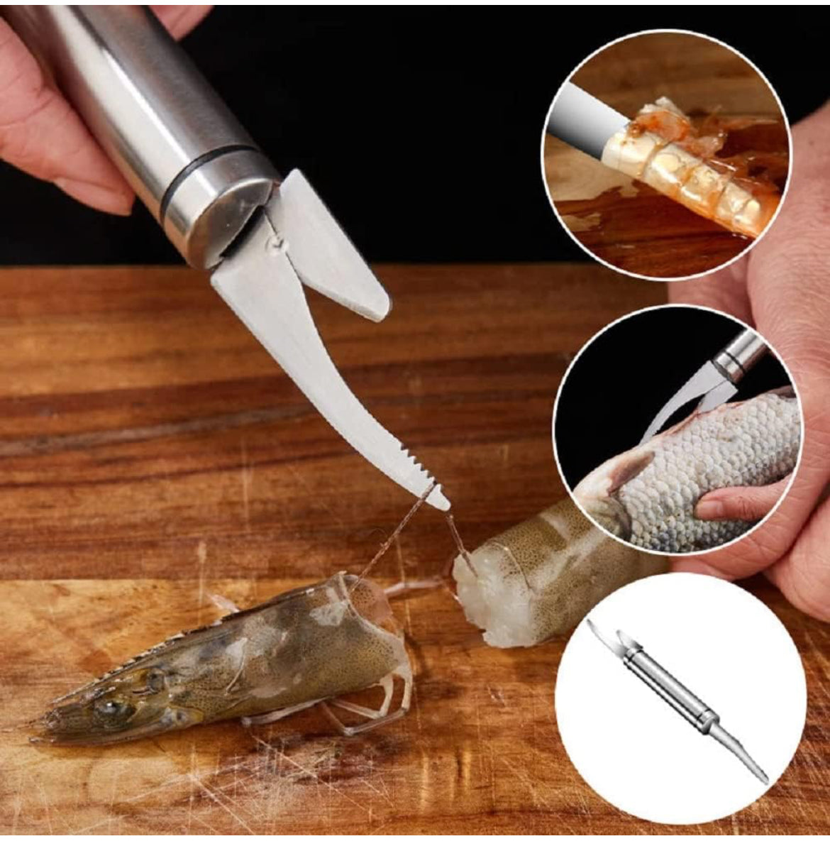 5 en 1 multifuncional línea de camarones cuchillo de fauces de pescado de acero inoxidable herramienta de deveiner de camarones multifuncional rápido pelador de camarones removedor de escamas de pescado cocina pescado y camarones limpiador de intestino