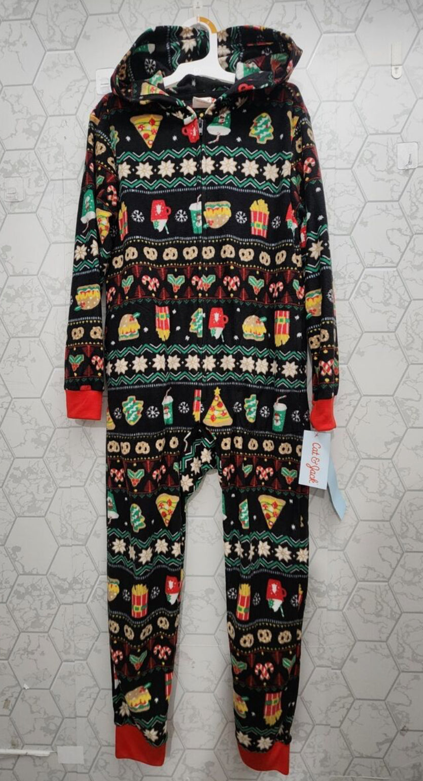 Pijama polar Cat & Jack niñas niños Navidad comida rápida traje unión talla S (6 /7)