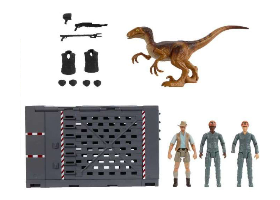 Jurassic World Legacy Velociraptor Containment Chaos Pack Juego de figuras de acción exclusivas [Incluye a Robert Muldoon y 2x Jurassic Park Workers]