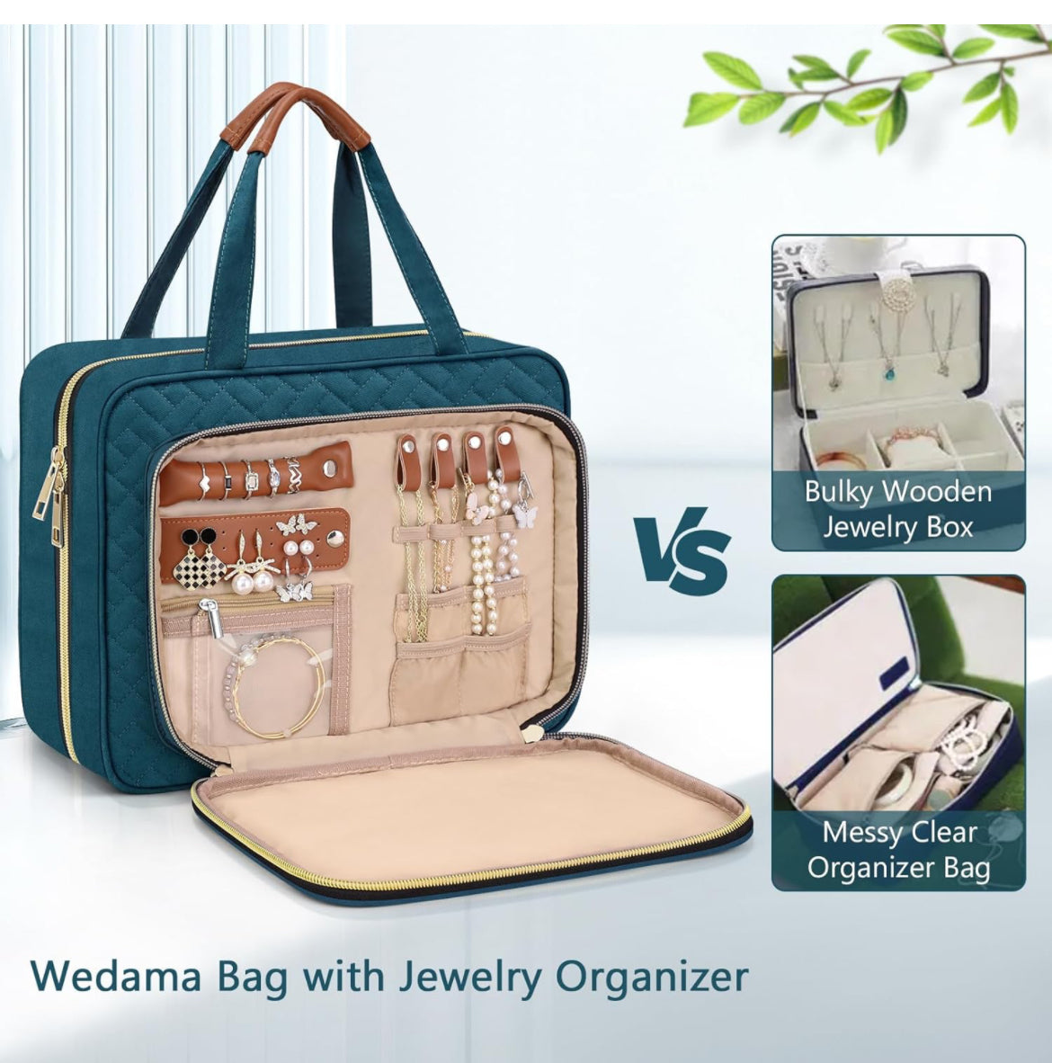 Wedama Neceser para mujer, bolsa de aseo colgante de viaje con compartimento organizador de joyas, bolsa grande de maquillaje, bolsa de viaje impermeable de PVC para viajes, viajes de negocios, camping, baño, azul, Azul