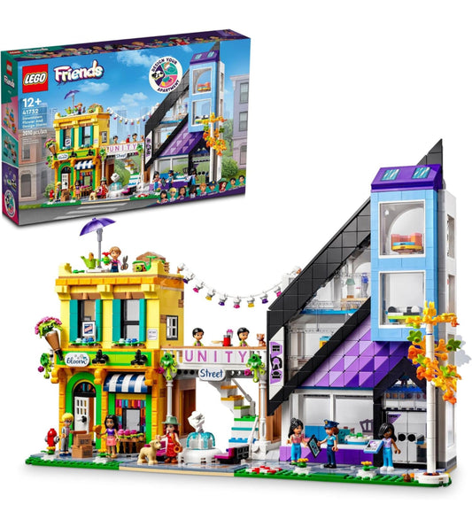 LEGO Friends Downtown Flower and Design Stores 41732 - Juego de construcción con apartamento, tiendas, casa y personajes clásicos, modelo para personalizar, decorar y exhibir para mayores de 12 años