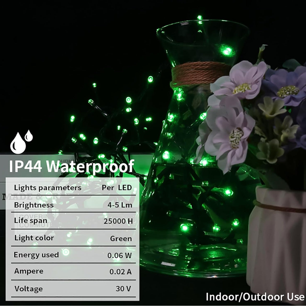 Luces LED verdes de Navidad, mini tira de luces verdes enchufables, 8 modos de luces verdes de Navidad al aire libre para árbol de decoración de fiesta del día de San Patricio, 100 LED de 8 pies