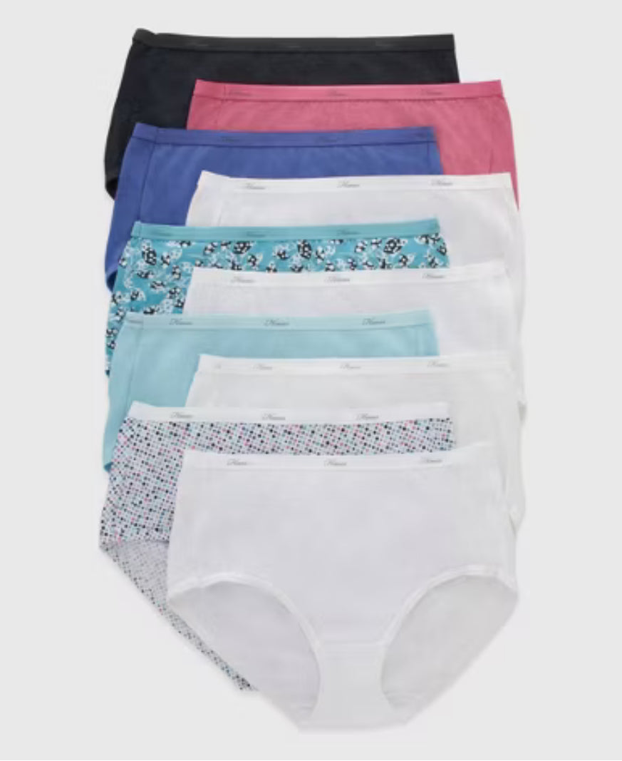 Paquete de 10 calzoncillos clásicos de algodón para mujer de Hanes - Los colores pueden variar- Talla 7 (L)