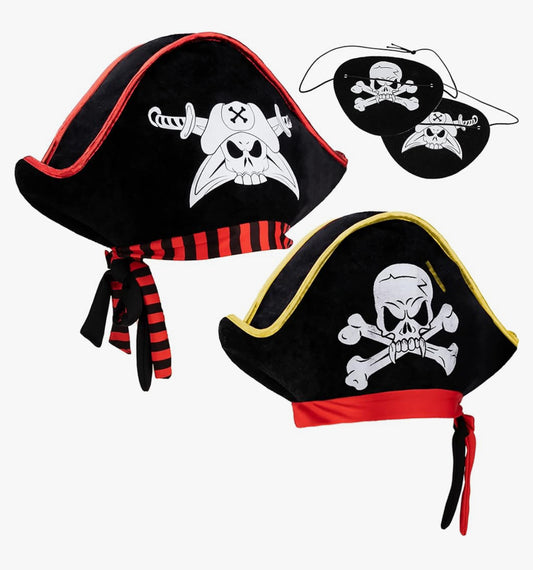 JOYIN Disfraz de capitán pirata con estampado de calavera con parche en los ojos para mascarada, pirata, accesorios de cosplay, accesorios para fiesta de Halloween, vestido caribeño, Negro -