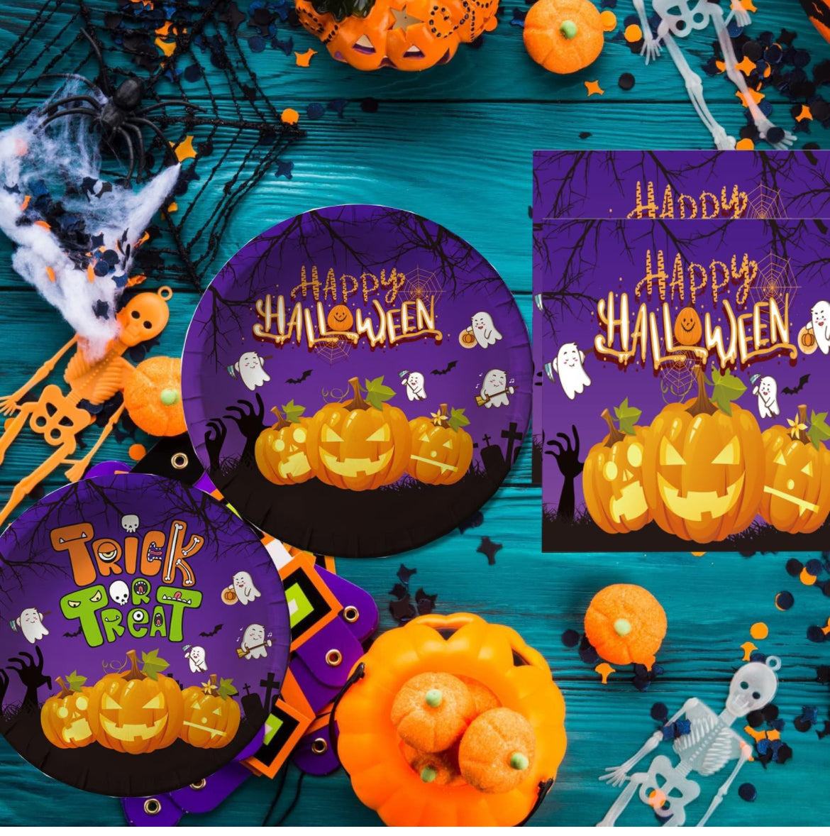 40 pcs - paquete de decoración de Halloween 2023 incluye 20 platos, 20 servilletas para suministros de fiesta de Halloween