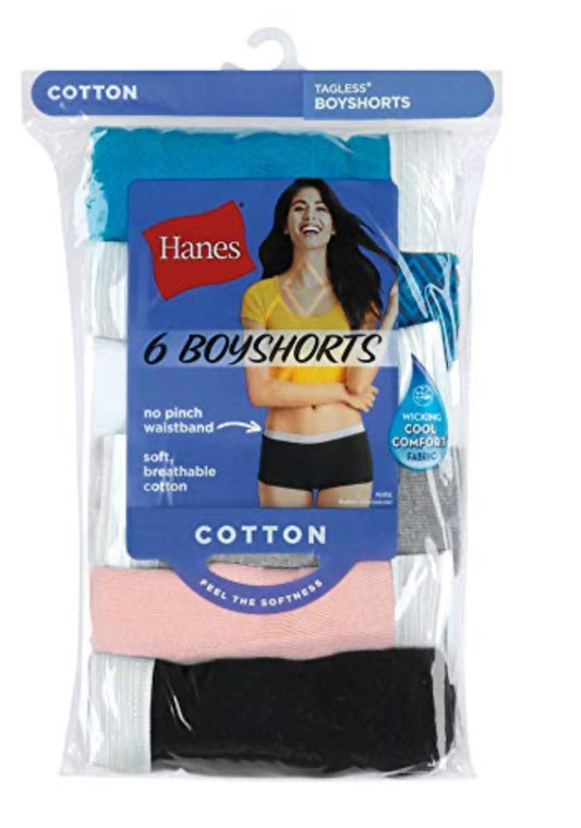 Ropa interior de algodón para mujer de Hanes, que absorbe la humedad, paquete de 6 surtidos Talla 7/ L