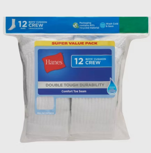 Paquete de 12 calcetines acolchados para niños de Hanes
Talla L (3-9)