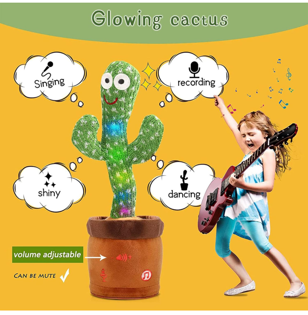 Cactus bailarín con volumen ajustable, juguete de cactus que habla, emite luces brillantes y coloridas, repite lo que dices, canta 120 canciones,juguetes electrónicos de felpa suave, divertidos y creativos juguete para bebés y niños