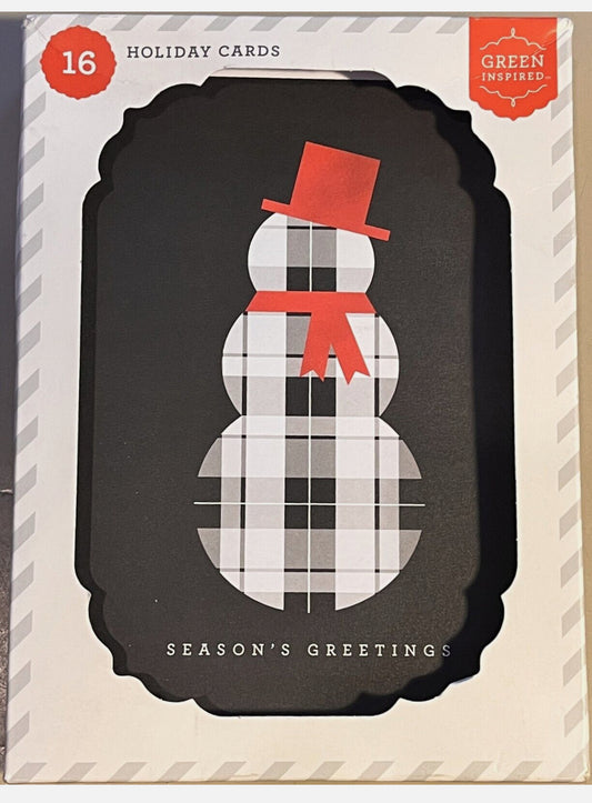 Tarjetas y sobres Seasons Greetings Snowman 16 notas navideñas inspirados- Green Spired