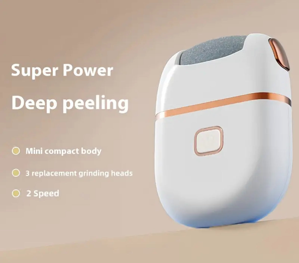 Exfoliador Eléctrico Recargable para Pies para Eliminar Grietas y Pulir Cutículas Gruesas de Color Beige, con 2 Cabezales de Repuesto, 2 Velocidades, Carga USB Portátil, Adecuado para el Cuidado de Manos y Pies