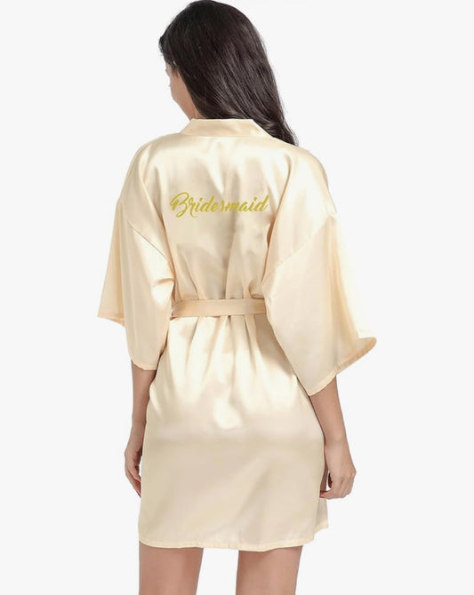 Bata tipo kimono de satén para mujer con purpurina dorada, para novia- talla XL
