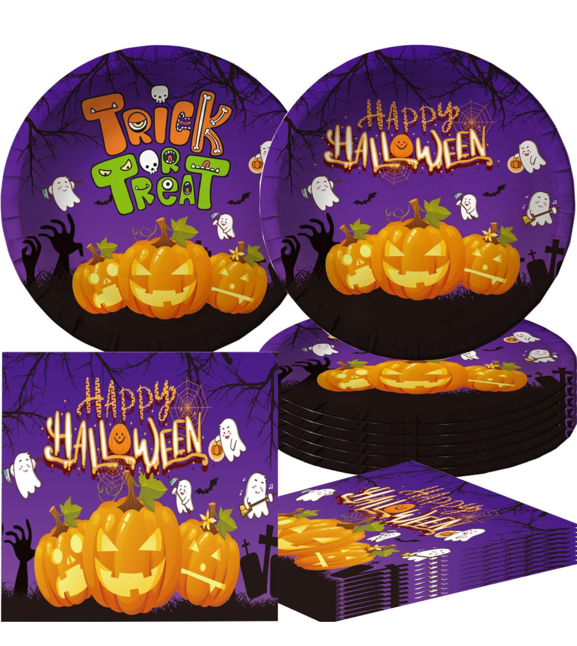 40 pcs - paquete de decoración de Halloween 2023 incluye 20 platos, 20 servilletas para suministros de fiesta de Halloween