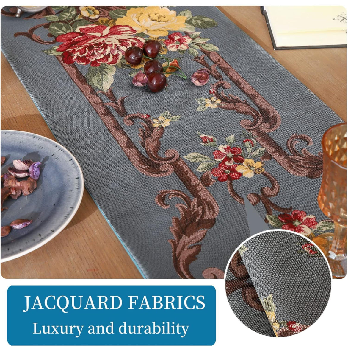 Camino de mesa de lujo de 72 pulgadas de largo, elegante, camino de mesa vintage jacquard con borlas para bodas, Navidad, fiesta de Acción de Gracias, decoración de mesa de comedor (12.5 x 72