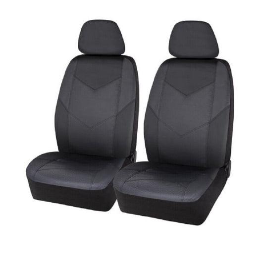 Auto Drive Fundas de asiento de 2 piezas con respaldo bajo Rival de cuero de fibra de carbono negro, ajuste universal