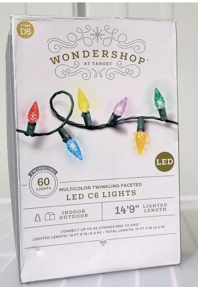 Luces de cuerda parpadeantes multicolores Wondershop LED C6 60 luces 14' 9" de largo