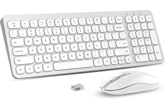 Combinación de teclado y ratón inalámbricos, conjunto compacto de teclado y ratón inalámbrico de tamaño completo, menos teclas de ruido 2.4G Diseño elegante ultrafino para Windows, ordenador, PC, portátil, portátil - Plata