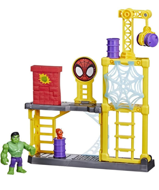 Spidey and His Amazing Friends Hulk's Smash Yard - Juguete preescolar, juego de Hulk con torre derribante y pared aplastante, niños a partir de 3 años