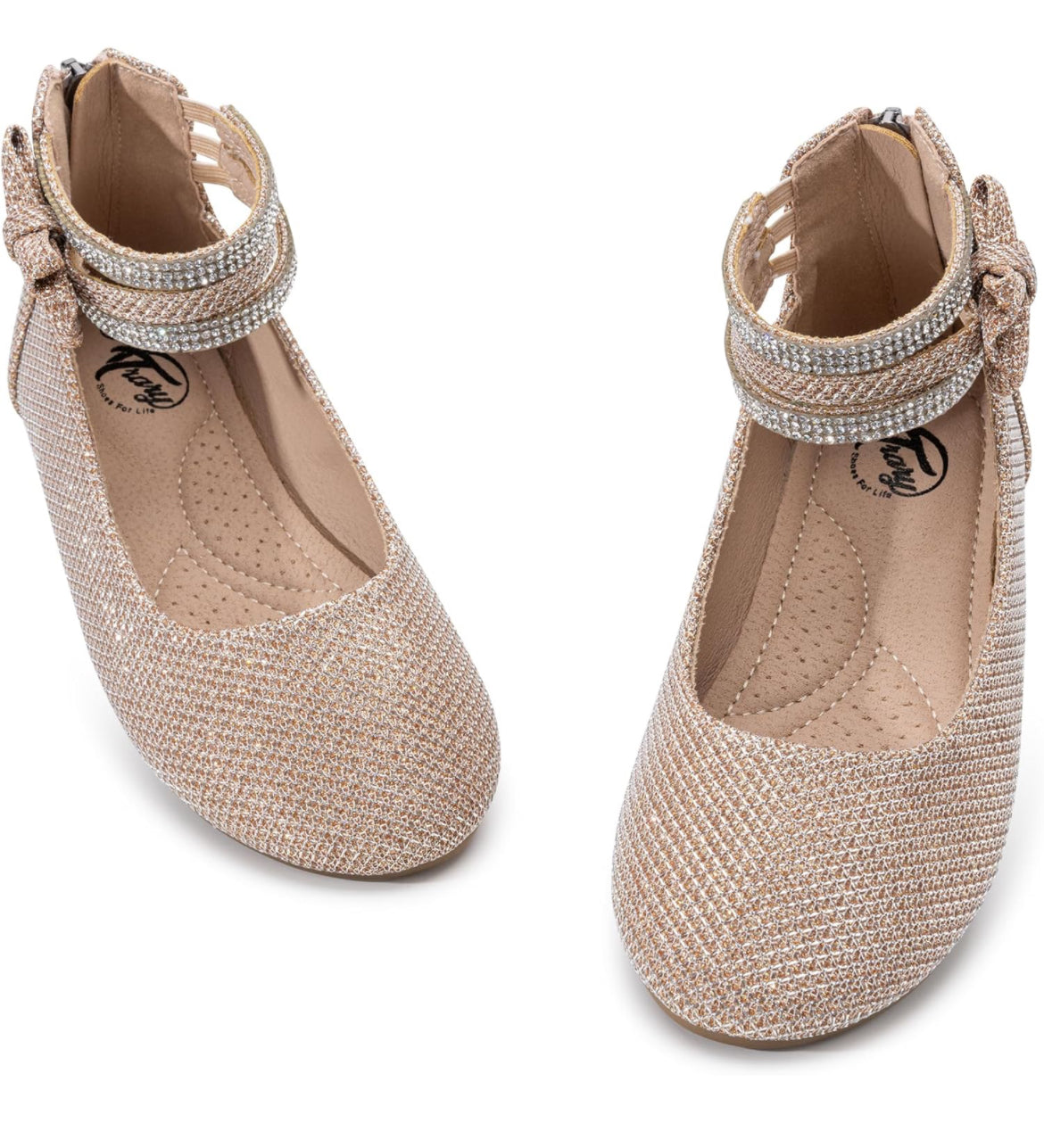 Zapatos de vestir para niñas Trary Correas de tobillo de diamantes de imitación Zapatos Mary Jane Zapatos de ballet Lindo lazo Zapatos de niñas de flores Niñas Bailarina Zapatos escolares para fiesta de bodas / talla us 11