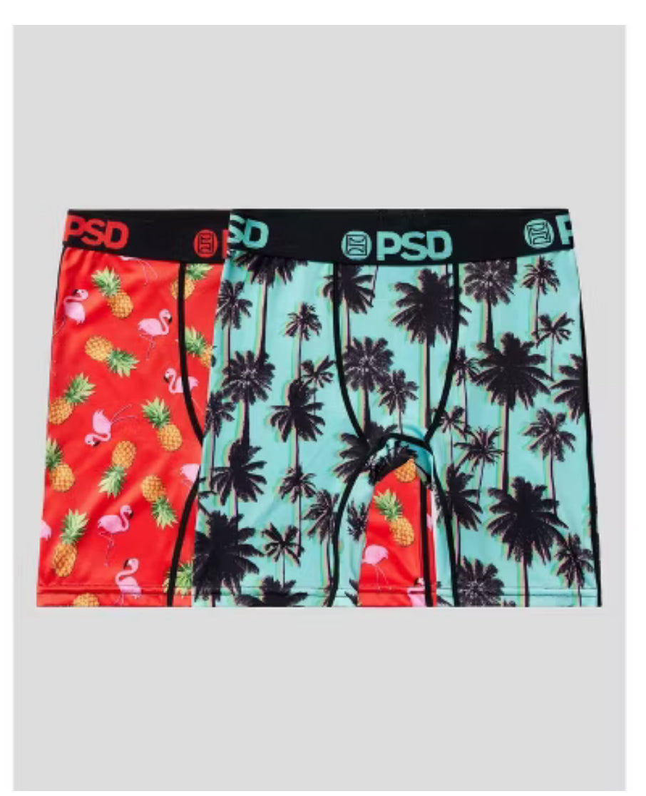 PSD Boys' 2pk Tropical Pineapple Boxer Briefs Rojo/Aqua Blue- Talla XL (26/28)