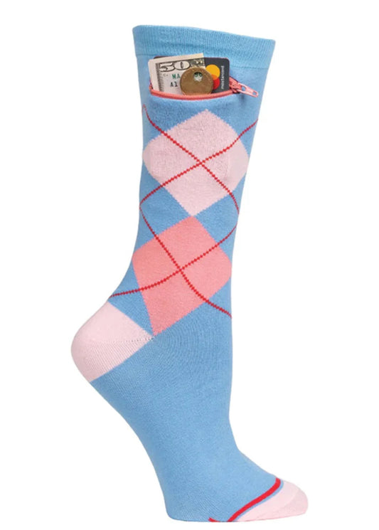 EQUIPO DE MODA FEMENINA - ARGYLE PERIWINKLE- Calcetas con bolsillo