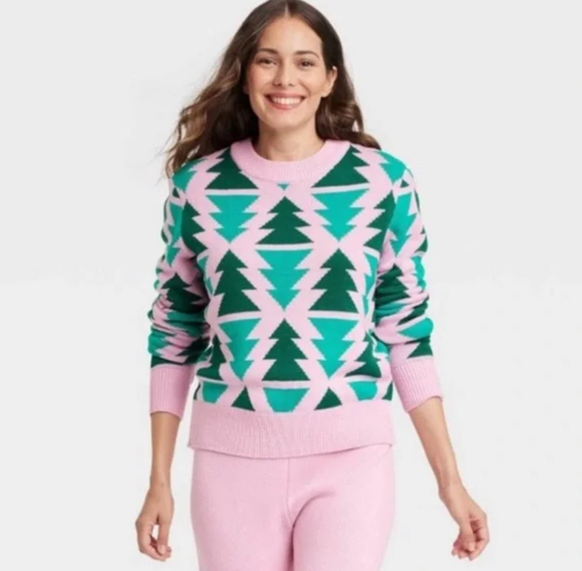 GRAYSON THREADS MUJER ÁRBOL DE NAVIDAD GRÁFICO SUÉTER - Talla XL, Rosa