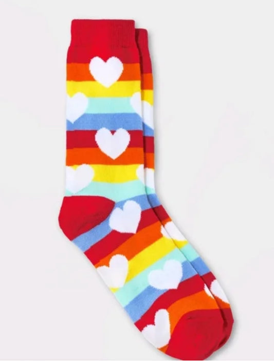 🌈 Calcetines de corazón con rayas arcoíris adulto