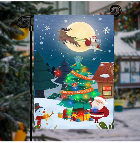 Bandera de jardín de Navidad, con luz LED, vertical, de doble cara, de arpillera, para decoración de Navidad al aire libre (12 x 18 pulgadas), bandera de Navidad 01