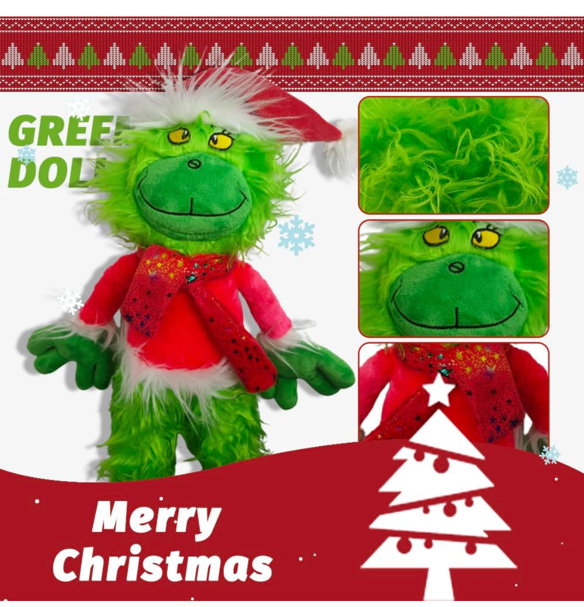 Grinchmas (30 pulgadas) Decoración de Navidad Almohada de Navidad Muñeca de monstruo verde Muñeco de peluche adecuado para árbol de Navidad decoración del hogar (rojo)