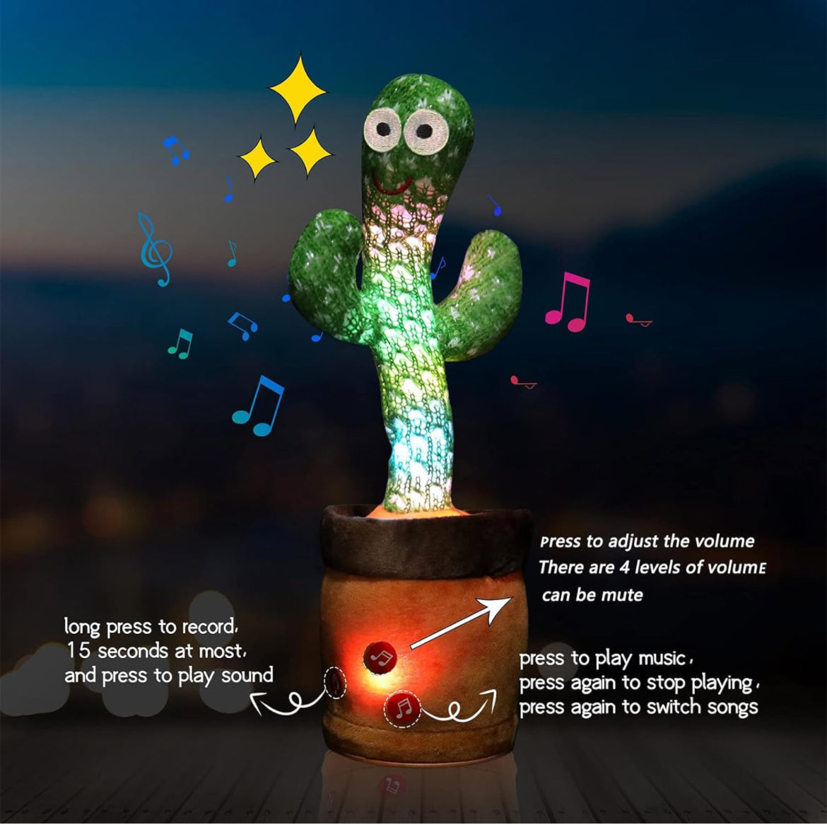 Cactus bailarín con volumen ajustable, juguete de cactus que habla, emite luces brillantes y coloridas, repite lo que dices, canta 120 canciones,juguetes electrónicos de felpa suave, divertidos y creativos juguete para bebés y niños