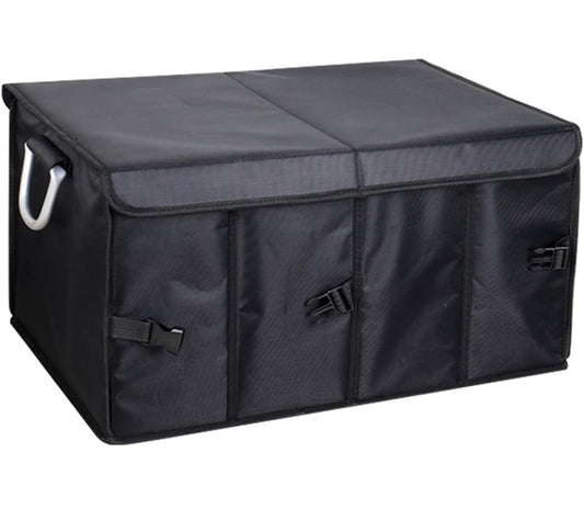 Organizador de almacenamiento de carro , plegable de gran capacidad, multicompartimento, organizador de almacenamiento de maletero de carro con cubierta extraíble, negro oxford , 70 L