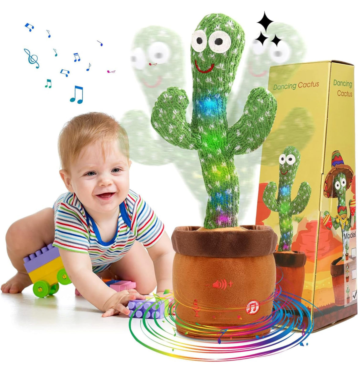 Cactus bailarín con volumen ajustable, juguete de cactus que habla, emite luces brillantes y coloridas, repite lo que dices, canta 120 canciones,juguetes electrónicos de felpa suave, divertidos y creativos juguete para bebés y niños