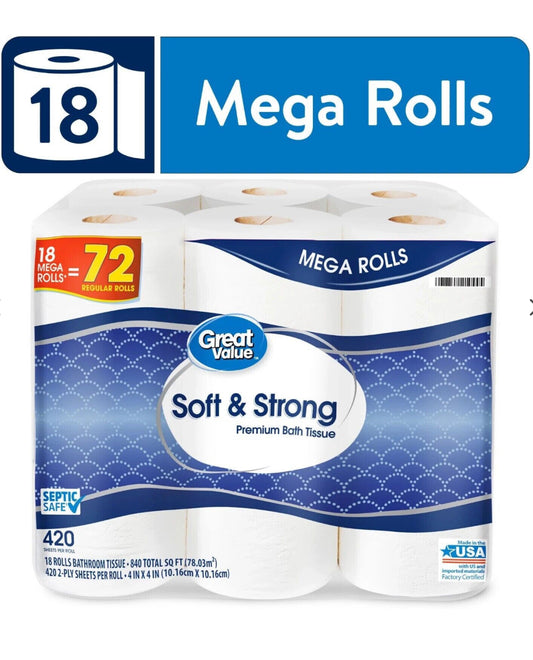 18 mega rollos iguales 72 rollos de tela de inodoro regulares blancas hojas de 2 capas por rollo
